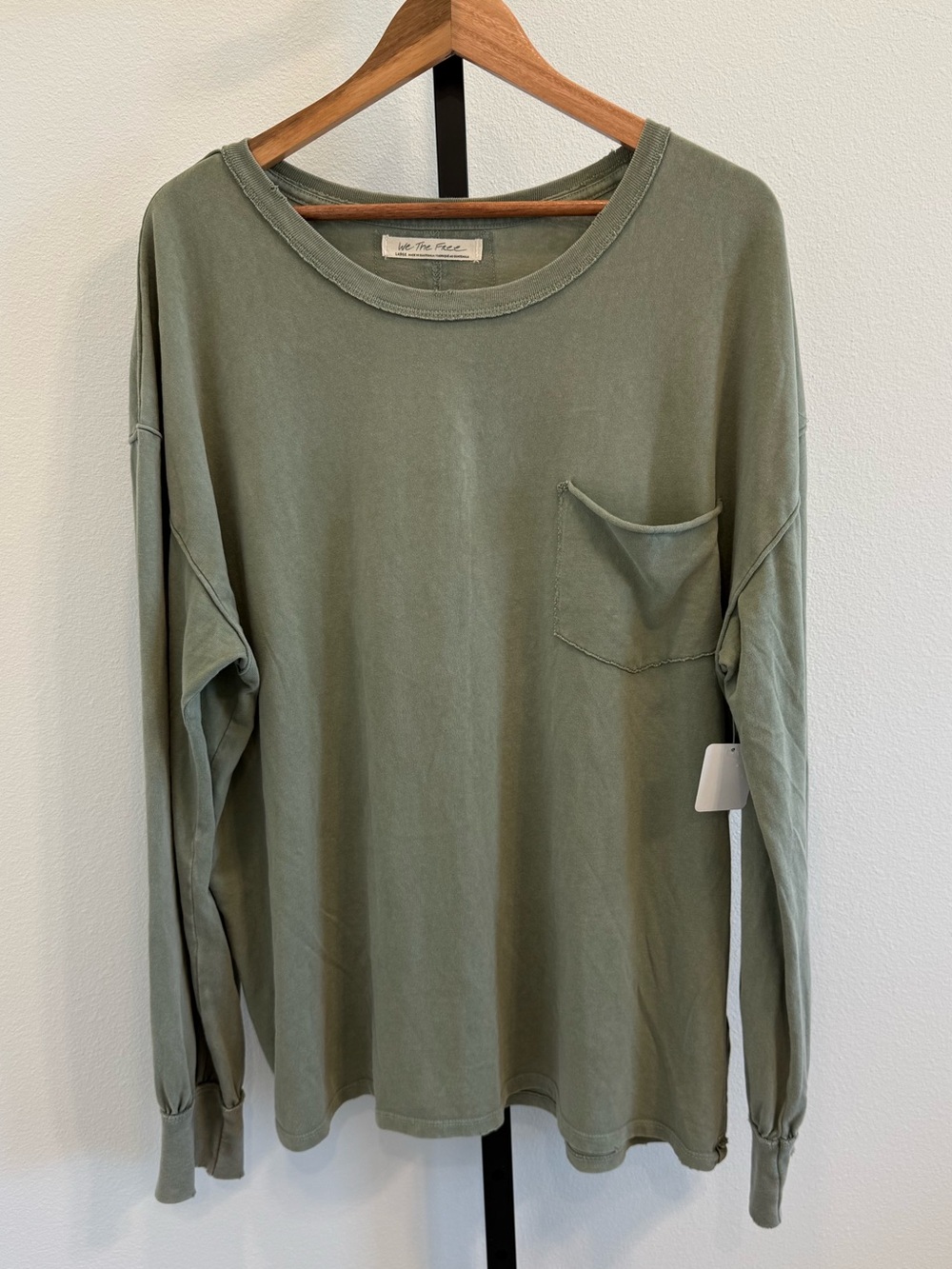 NWT Free People Fade into You Long sleeve Olive Green Tee Lg Boho Relaxed Fit